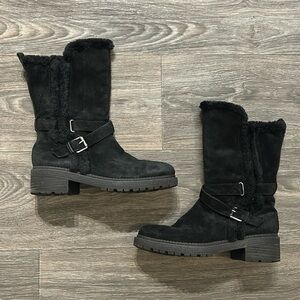 Sam Edelman Women's 9 Jailyn Faux Fur-Lined Black Suede Winter Boots Zip-Up Snow